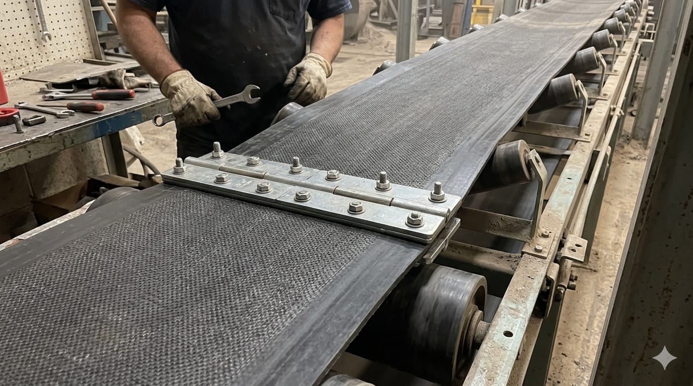 Installed Conveyor Belt Fastner Assembly